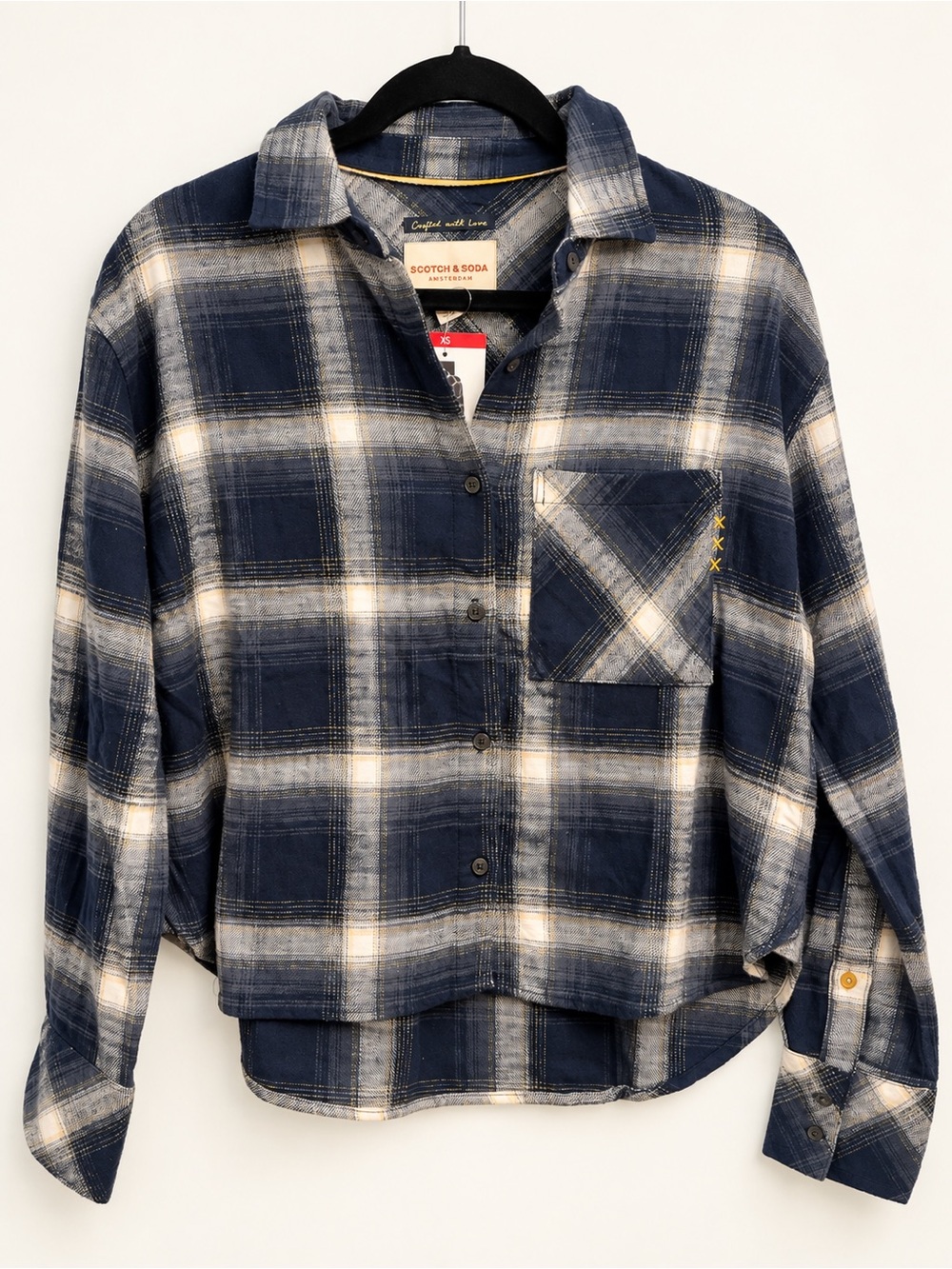 Scotch & Soda Women’s Navy Plaid Button-Up Shirt XS – New With Tags